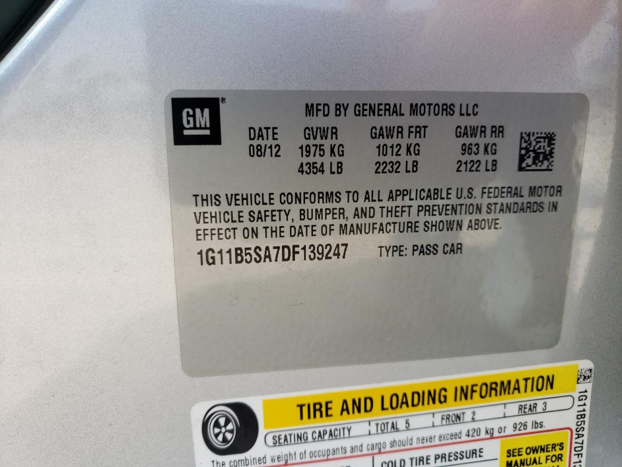 1G11B5SA7DF139247 2013 Chevrolet Malibu Ls