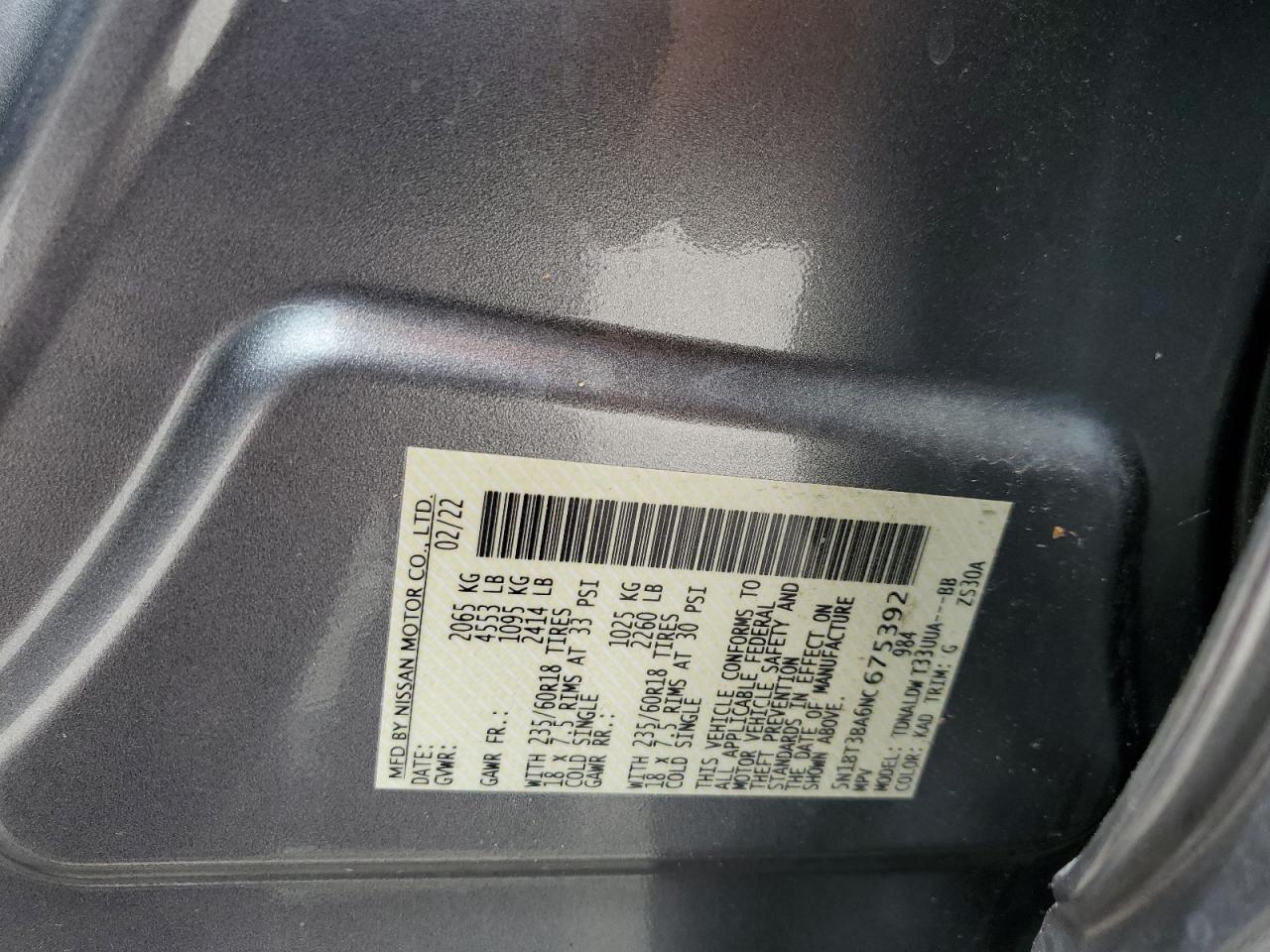 5N1BT3BA6NC675392 2022 Nissan Rogue Sv