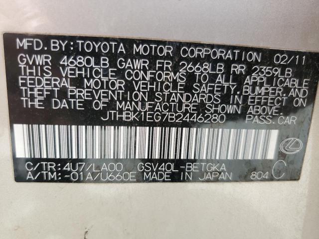 2011 Lexus Es 350 VIN: JTHBK1EG7B2446280 Lot: 57135534