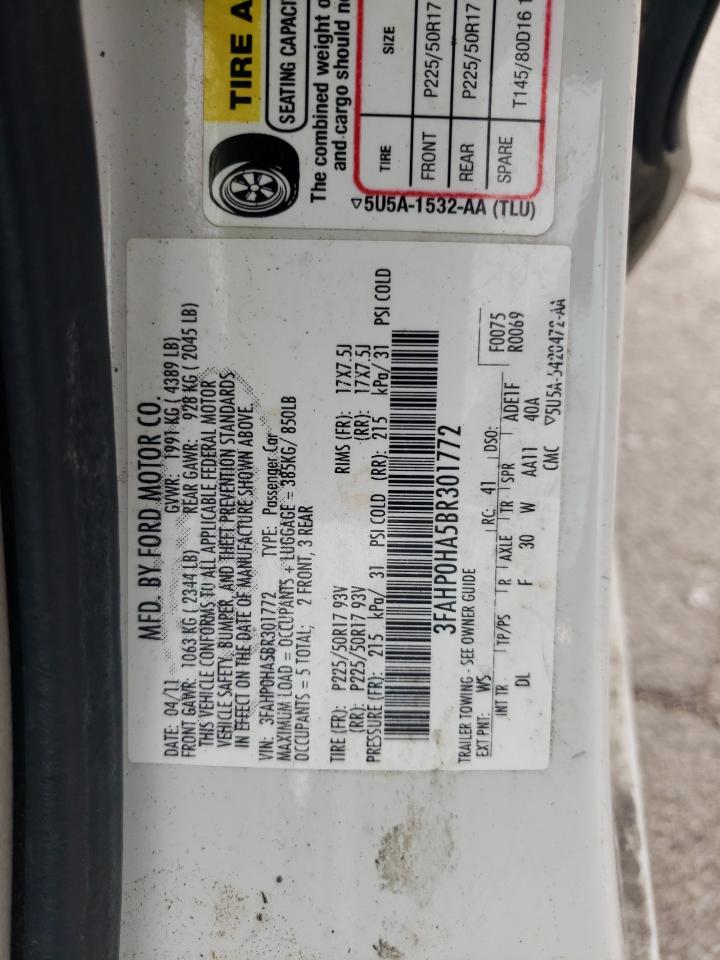 3FAHP0HA5BR301772 2011 Ford Fusion Se