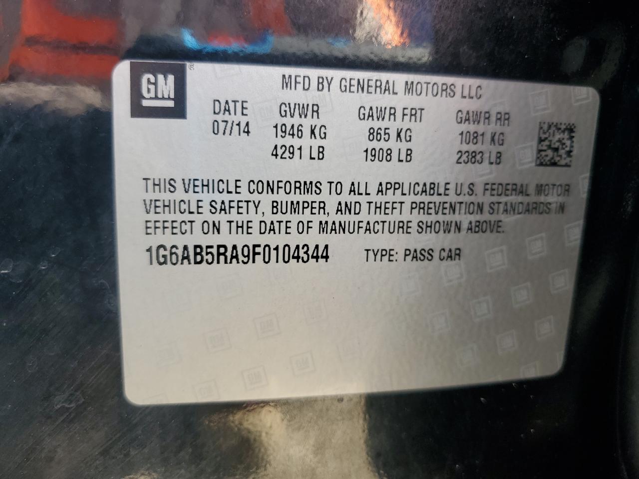 1G6AB5RA9F0104344 2015 Cadillac Ats Luxury