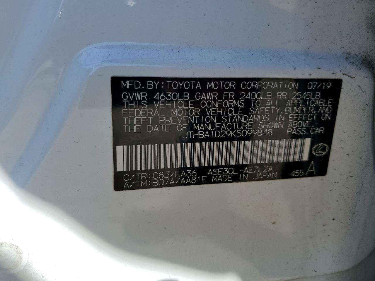 JTHBA1D29K5099848 2019 Lexus Is 300