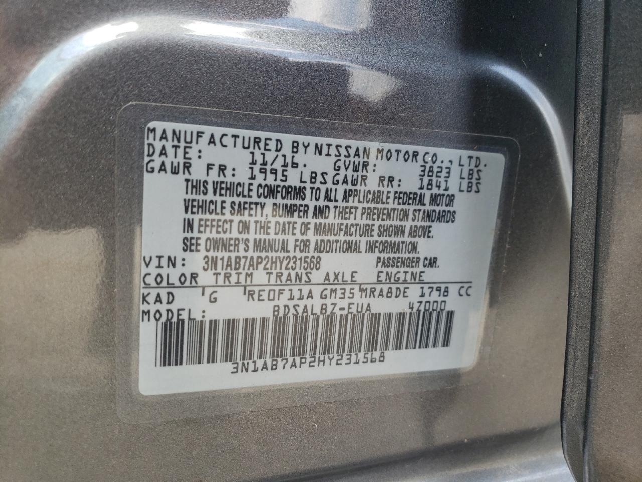 3N1AB7AP2HY231568 2017 Nissan Sentra S