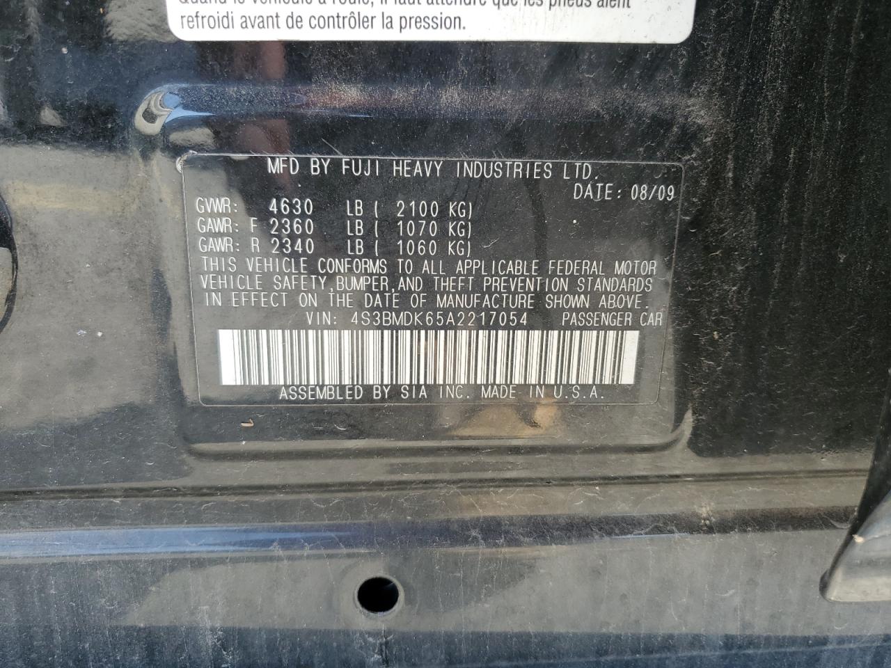 4S3BMDK65A2217054 2010 Subaru Legacy 3.6R Limited