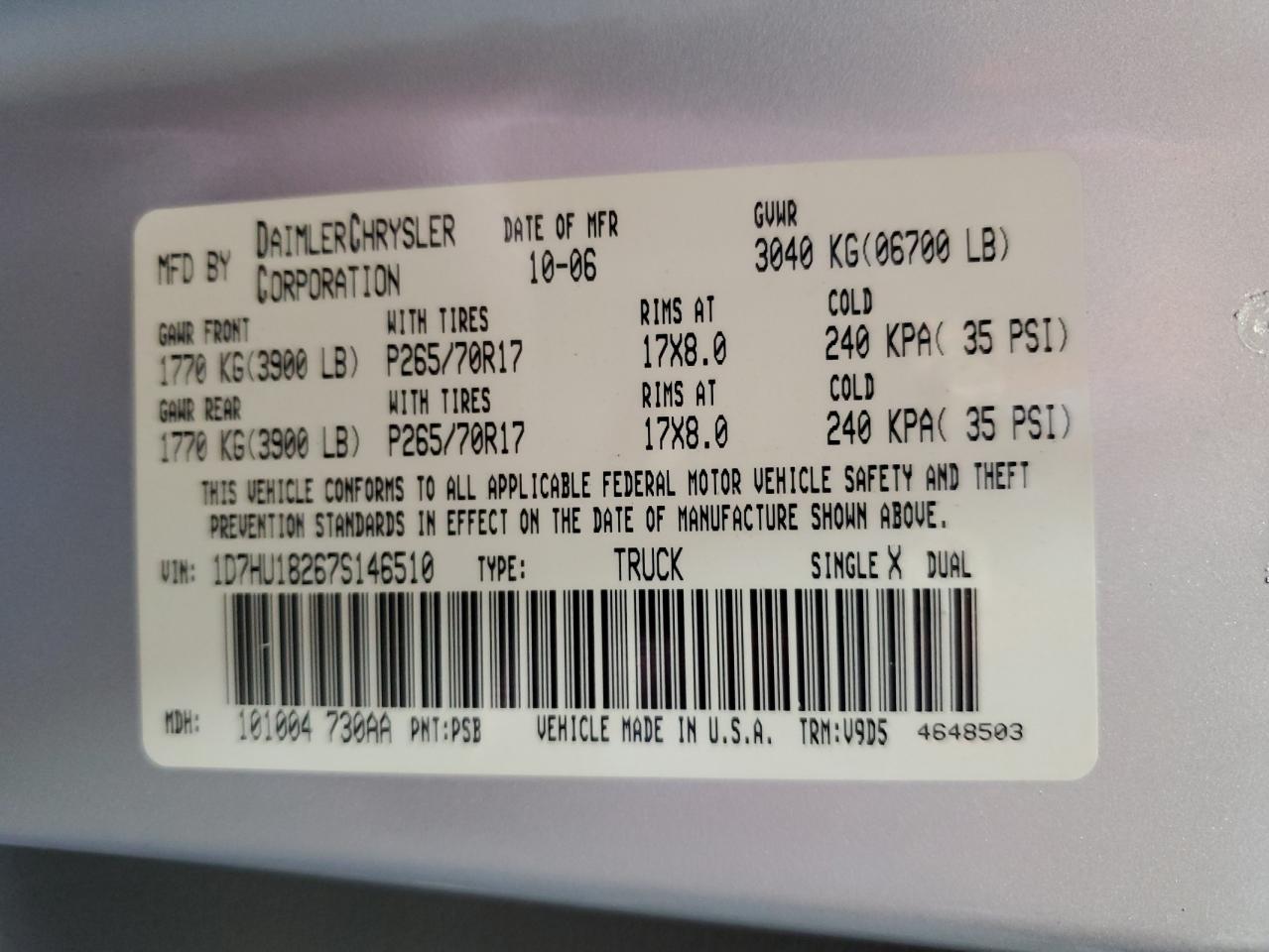 1D7HU18267S146510 2007 Dodge Ram 1500 St