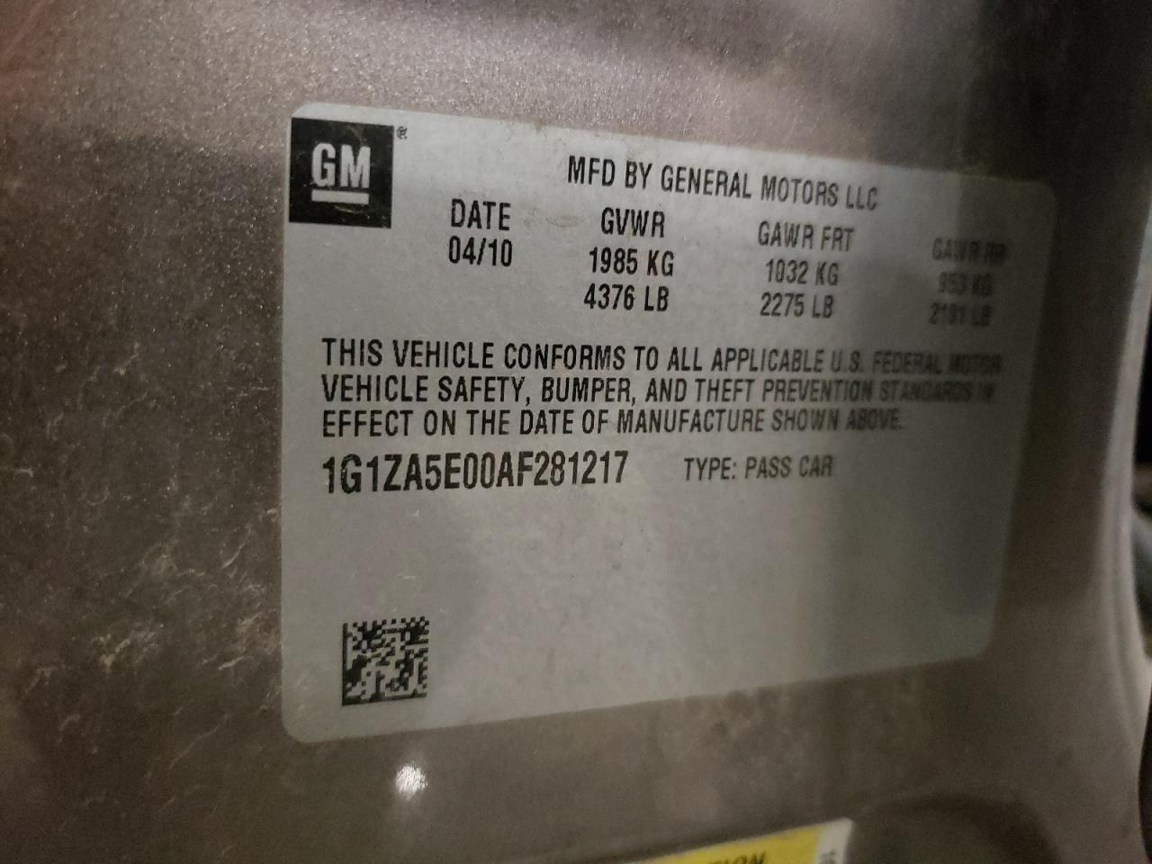 1G1ZA5E00AF281217 2010 Chevrolet Malibu Ls