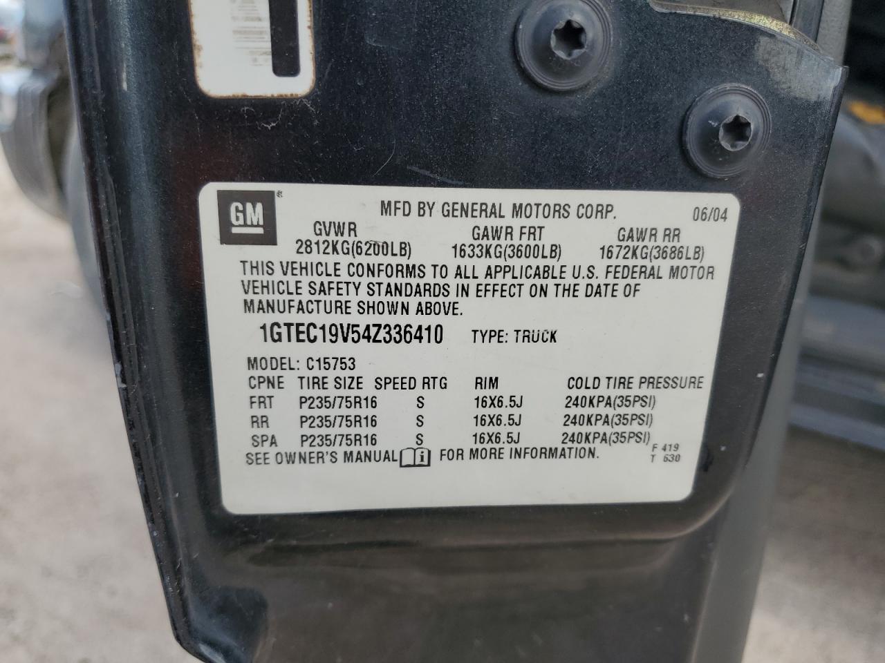 1GTEC19V54Z336410 2004 GMC New Sierra C1500