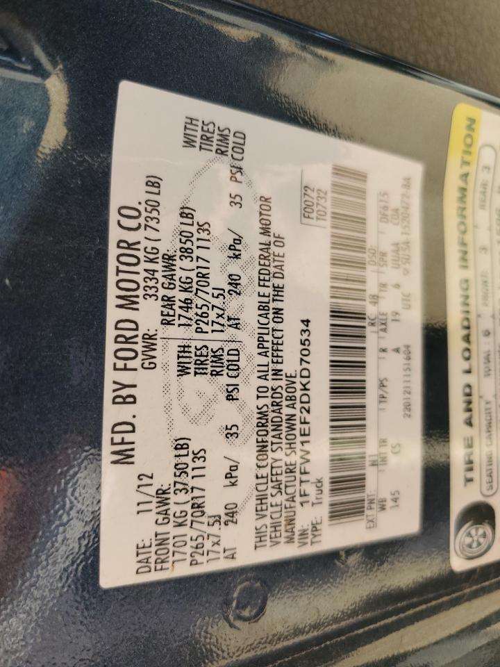 1FTFW1EF2DKD70534 2013 Ford F150 Supercrew