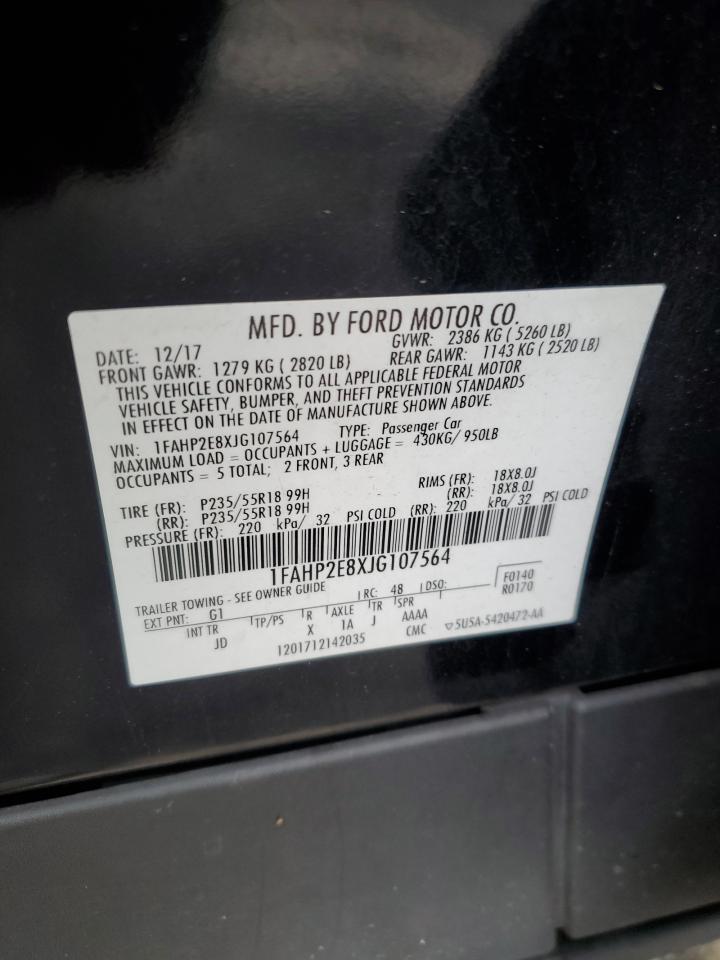 2018 Ford Taurus Sel vin: 1FAHP2E8XJG107564