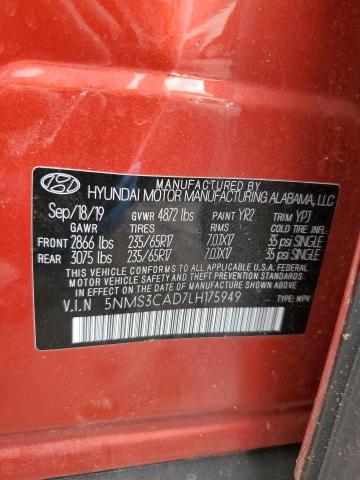 2020 Hyundai Santa Fe Sel VIN: 5NMS3CAD7LH175949 Lot: 57847024