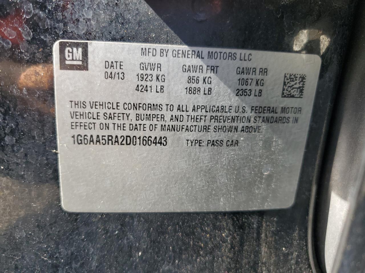 1G6AA5RA2D0166443 2013 Cadillac Ats