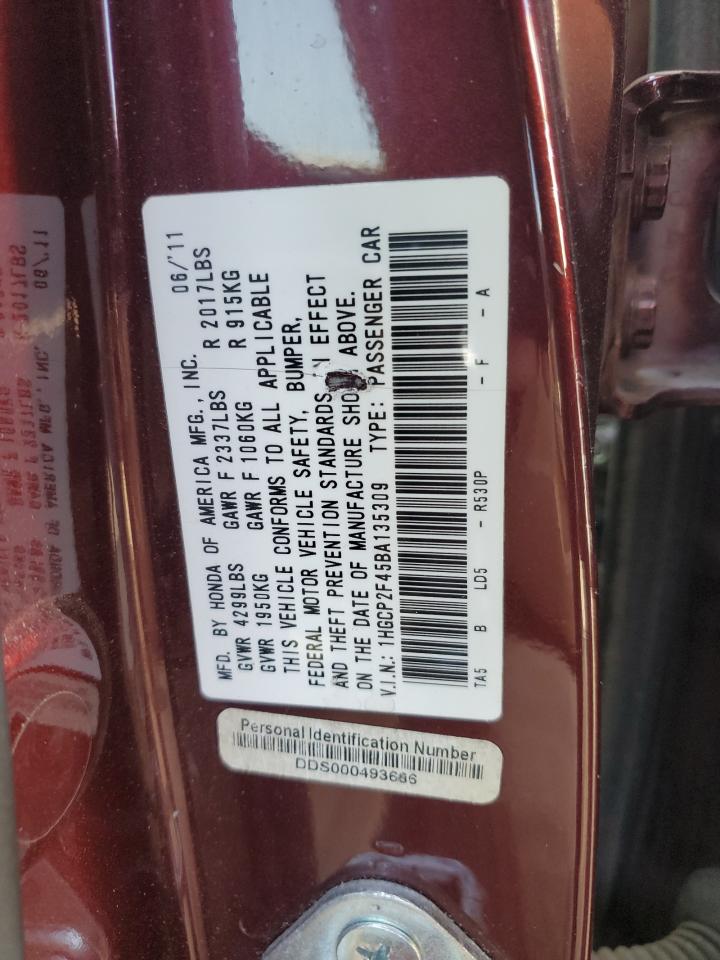 1HGCP2F45BA135309 2011 Honda Accord Lxp