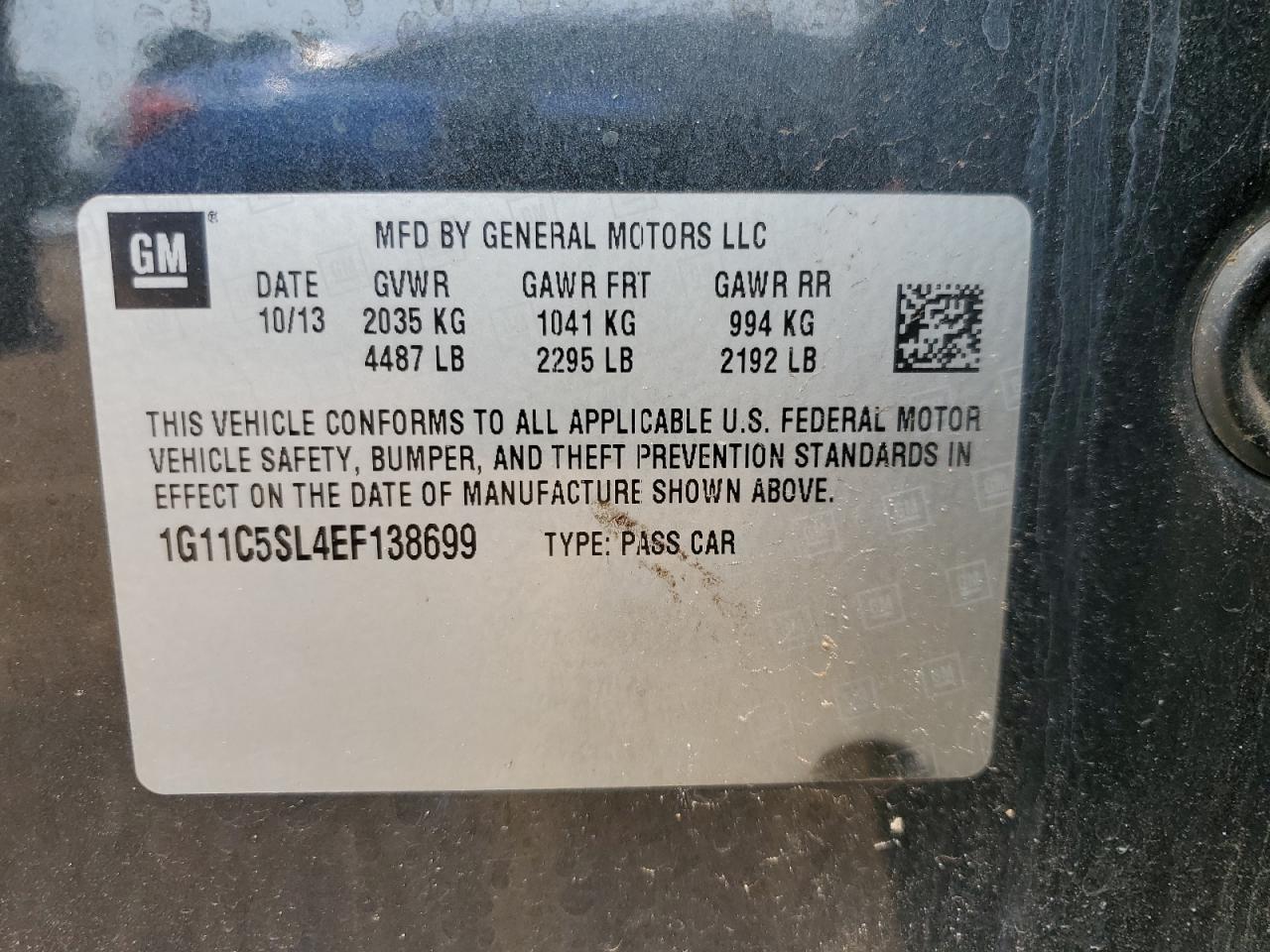 1G11C5SL4EF138699 2014 Chevrolet Malibu 1Lt