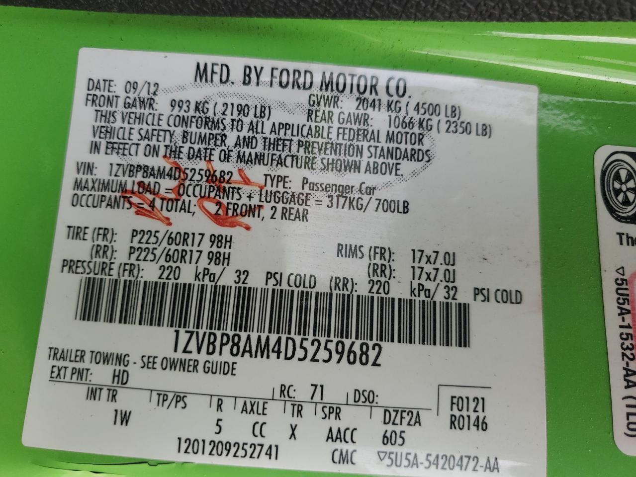 1ZVBP8AM4D5259682 2013 Ford Mustang