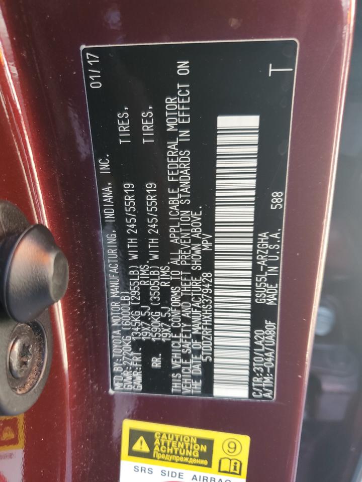 5TDDZRFHXHS379428 2017 Toyota Highlander Limited