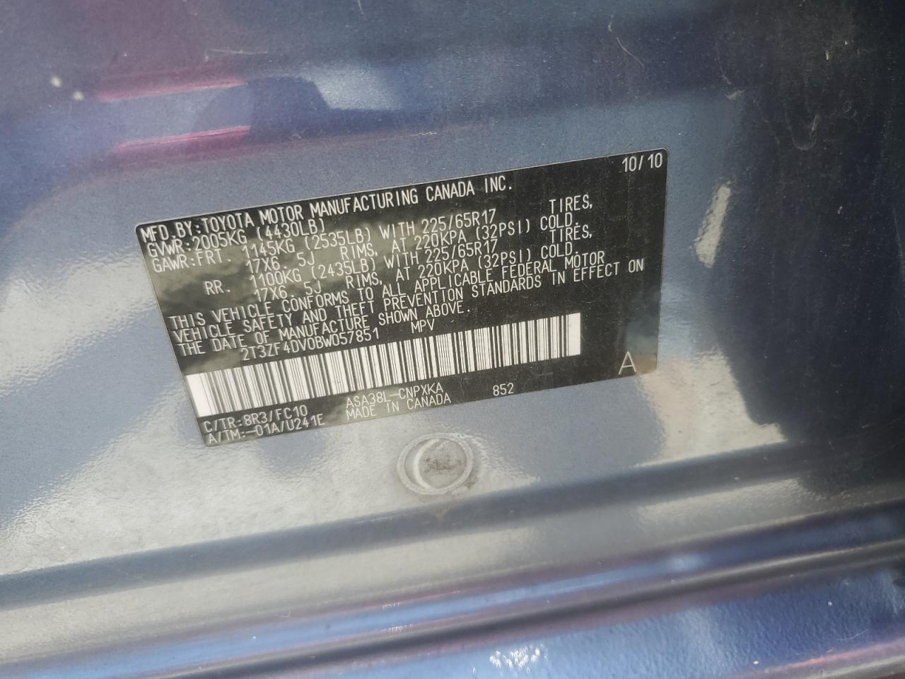 2T3ZF4DV0BW057851 2011 Toyota Rav4