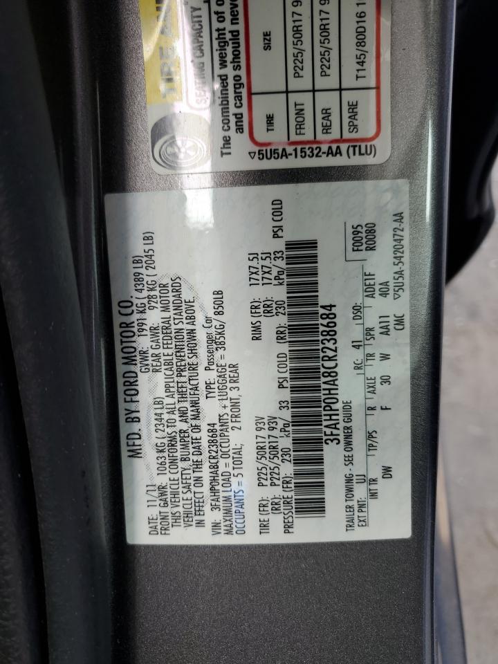 3FAHP0HA8CR238684 2012 Ford Fusion Se