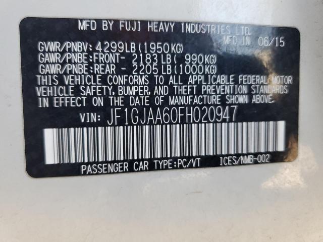 2015 Subaru Impreza VIN: JF1GJAA60FH020947 Lot: 60927924