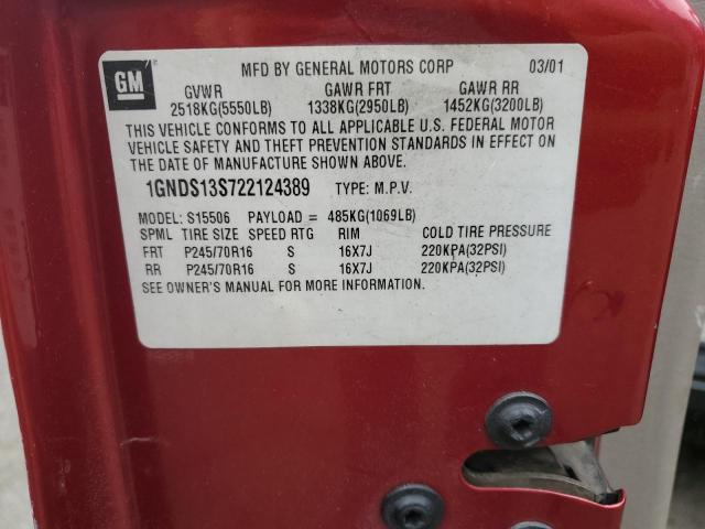 2002 Chevrolet Trailblazer VIN: 1GNDS13S722124389 Lot: 60892544