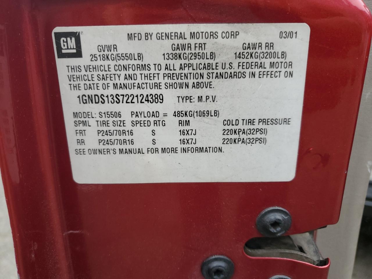 1GNDS13S722124389 2002 Chevrolet Trailblazer