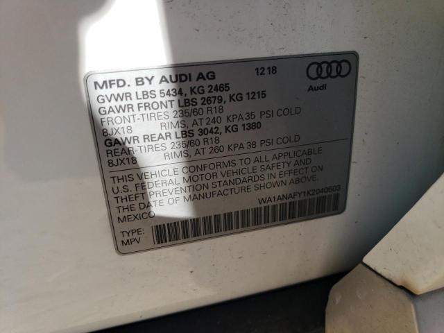 2019 Audi Q5 Premium VIN: WA1ANAFY1K2040503 Lot: 57275284