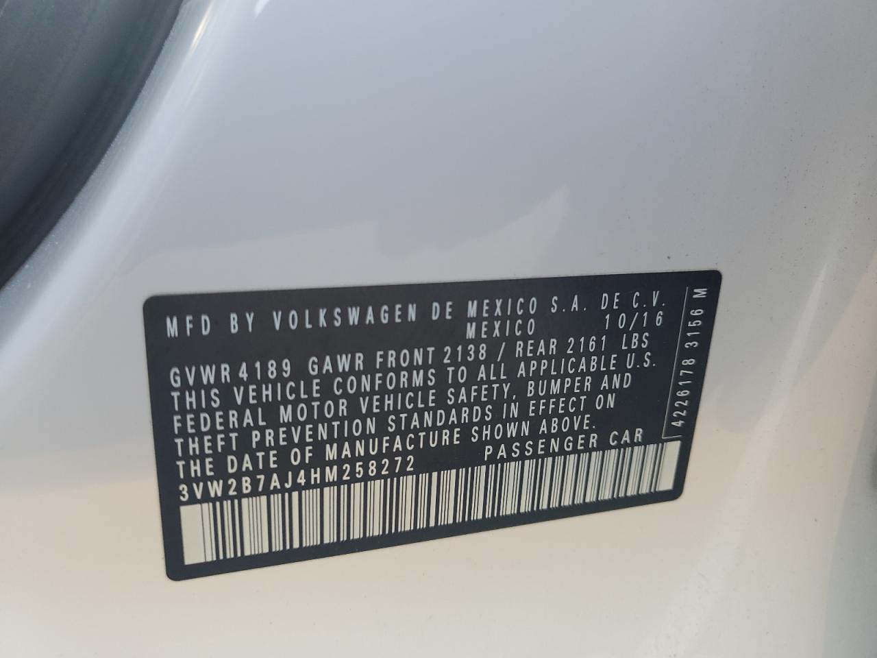 3VW2B7AJ4HM258272 2017 Volkswagen Jetta S