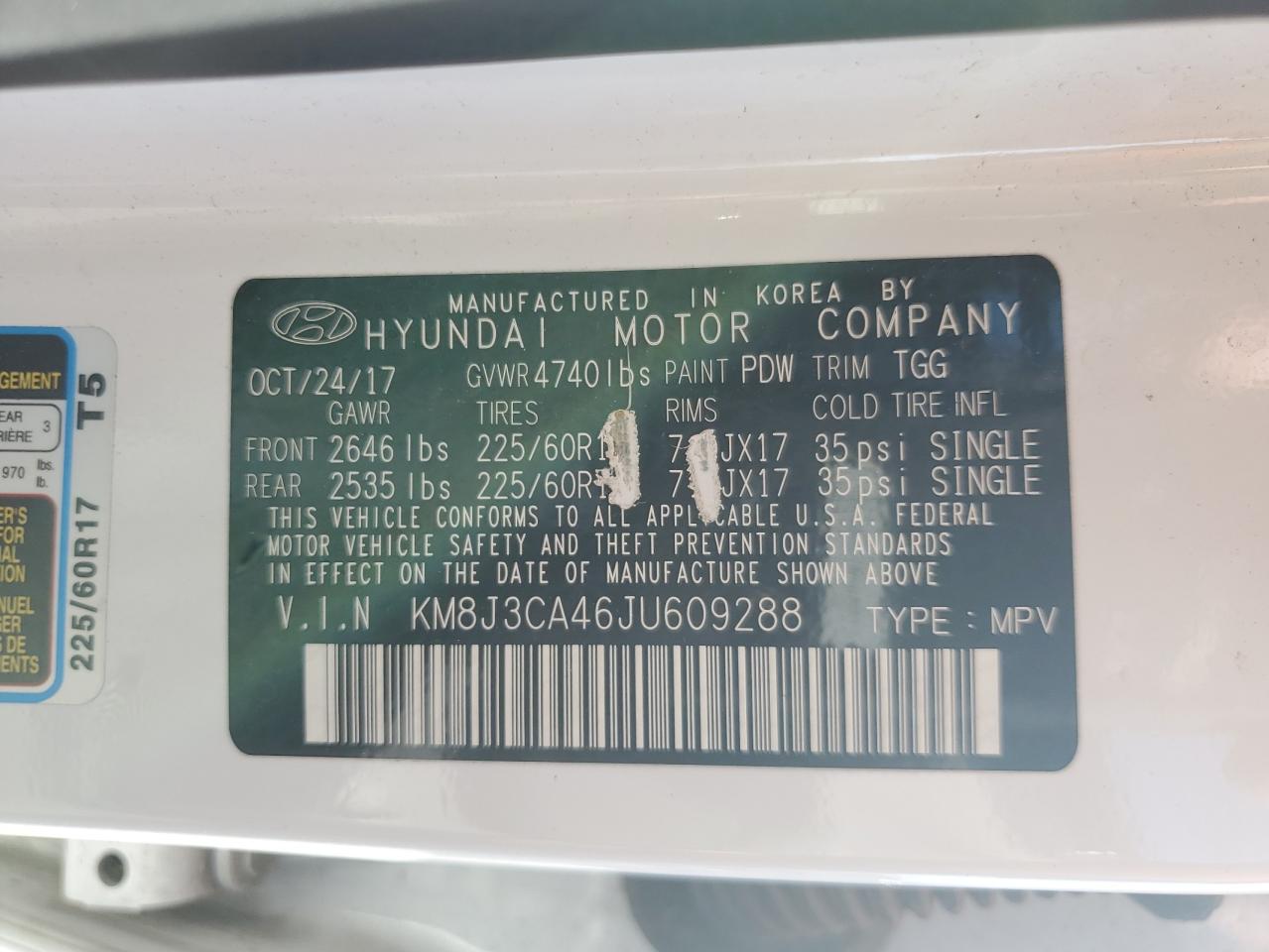 KM8J3CA46JU609288 2018 Hyundai Tucson Sel