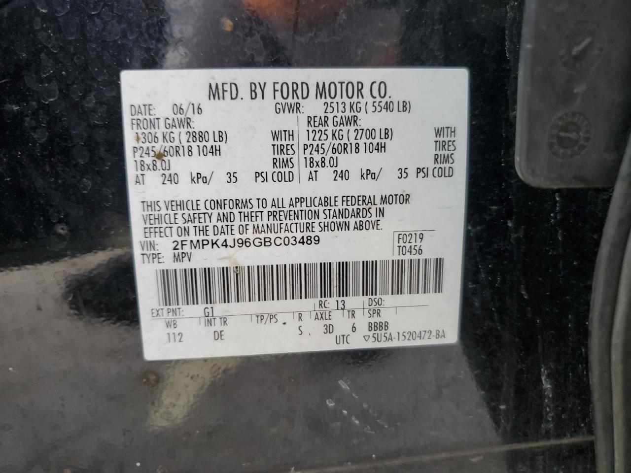 2FMPK4J96GBC03489 2016 Ford Edge Sel