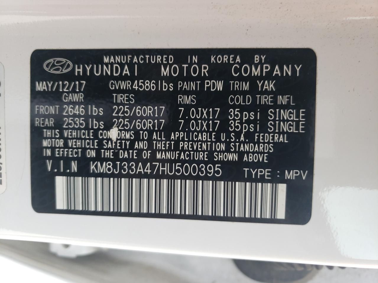KM8J33A47HU500395 2017 Hyundai Tucson Limited