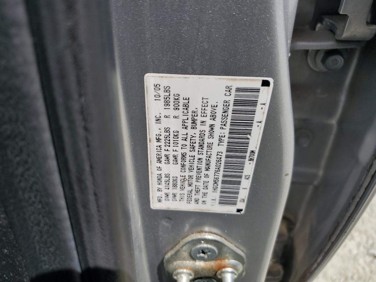 1HGCM56776A026473 2006 Honda Accord Ex