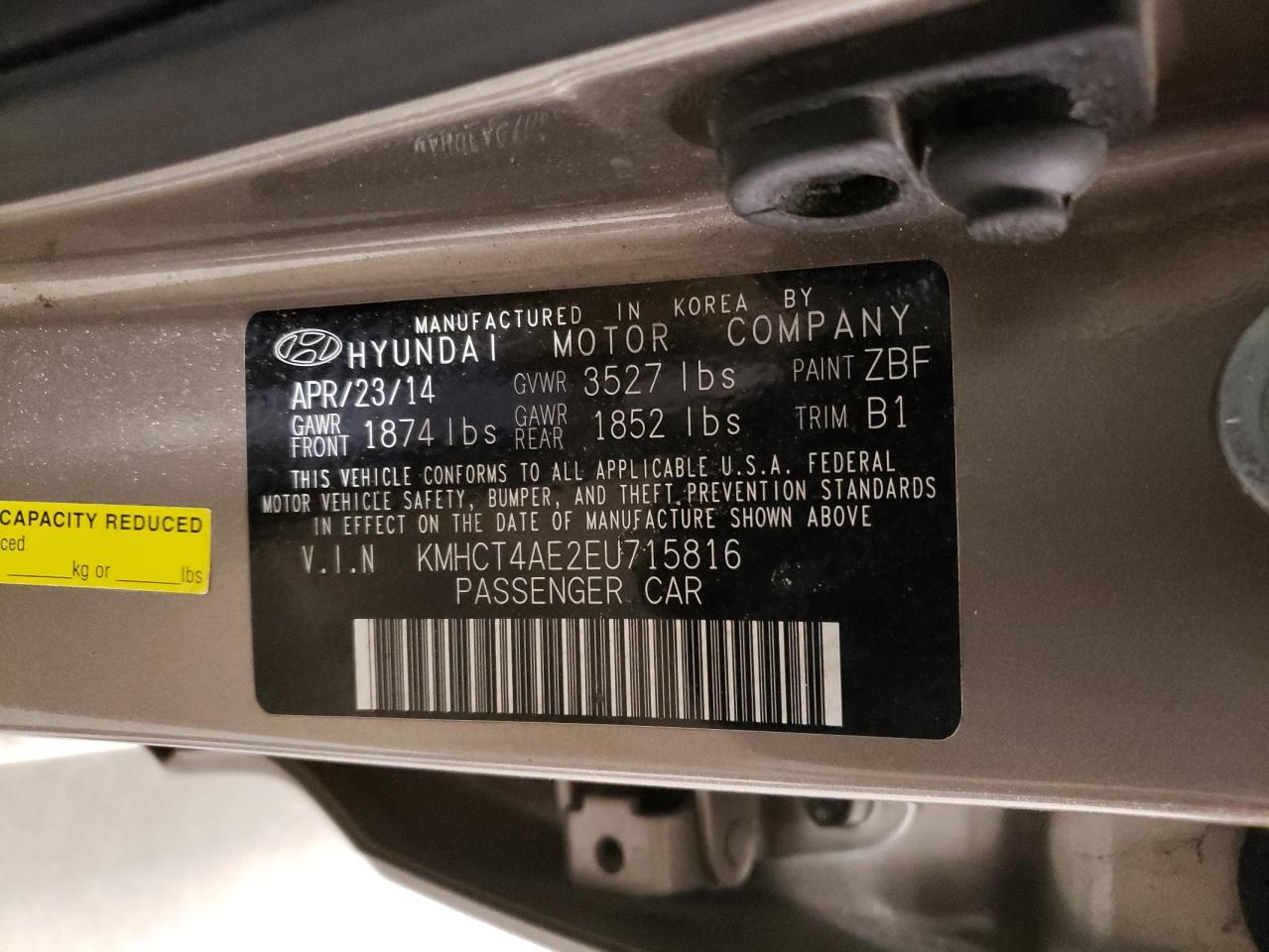 KMHCT4AE2EU715816 2014 Hyundai Accent Gls