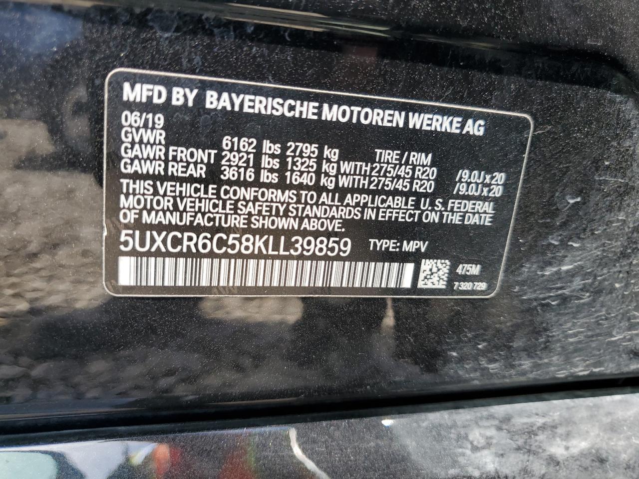 5UXCR6C58KLL39859 2019 BMW X5 xDrive40I