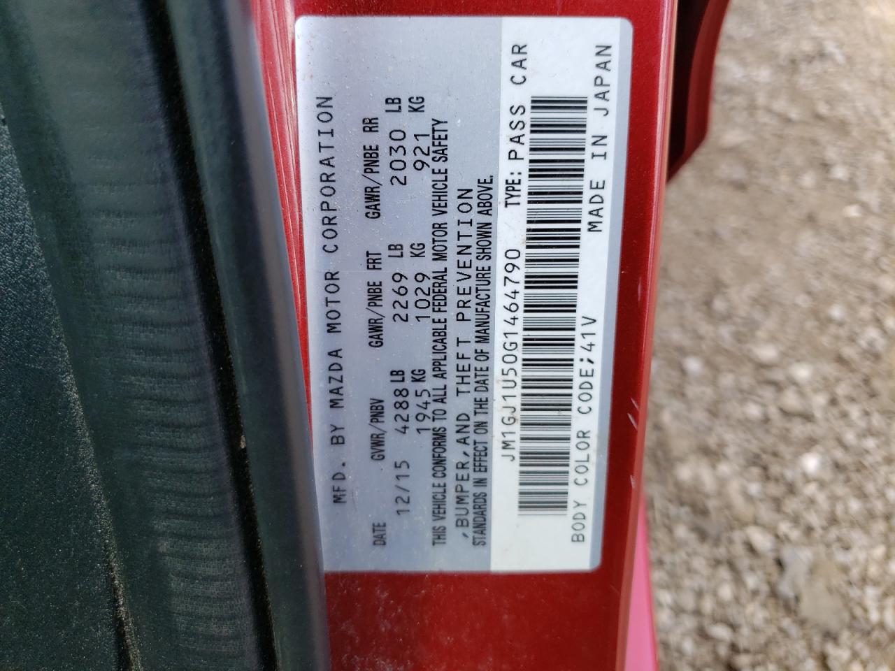 JM1GJ1U50G1464790 2016 Mazda 6 Sport