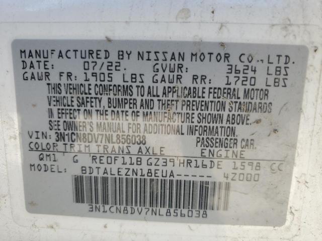 2022 Nissan Versa S VIN: 3N1CN8DV7NL856038 Lot: 57445464