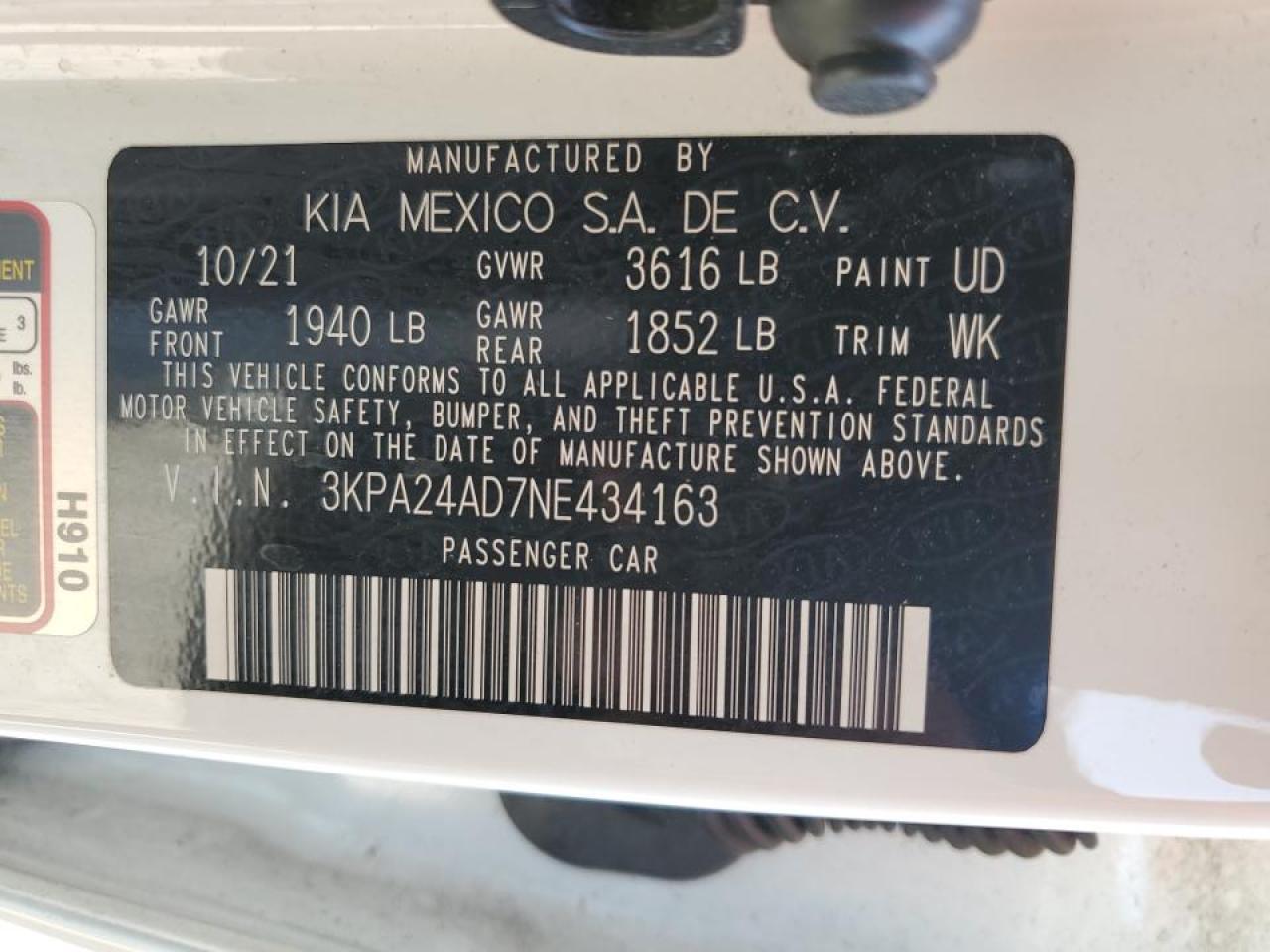 3KPA24AD7NE434163 2022 Kia Rio Lx