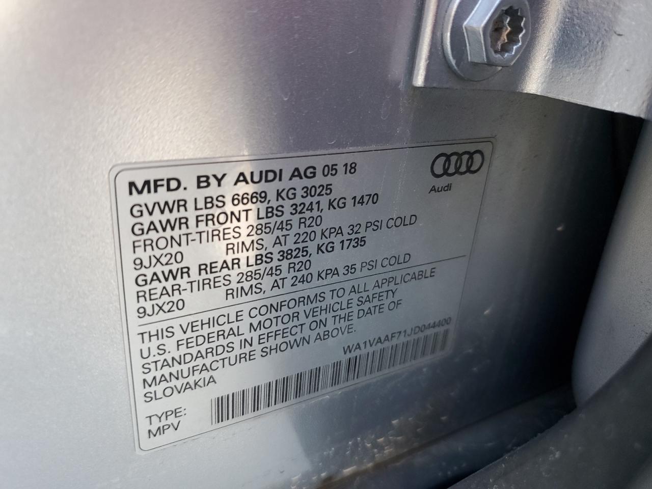 WA1VAAF71JD044400 2018 Audi Q7 Prestige