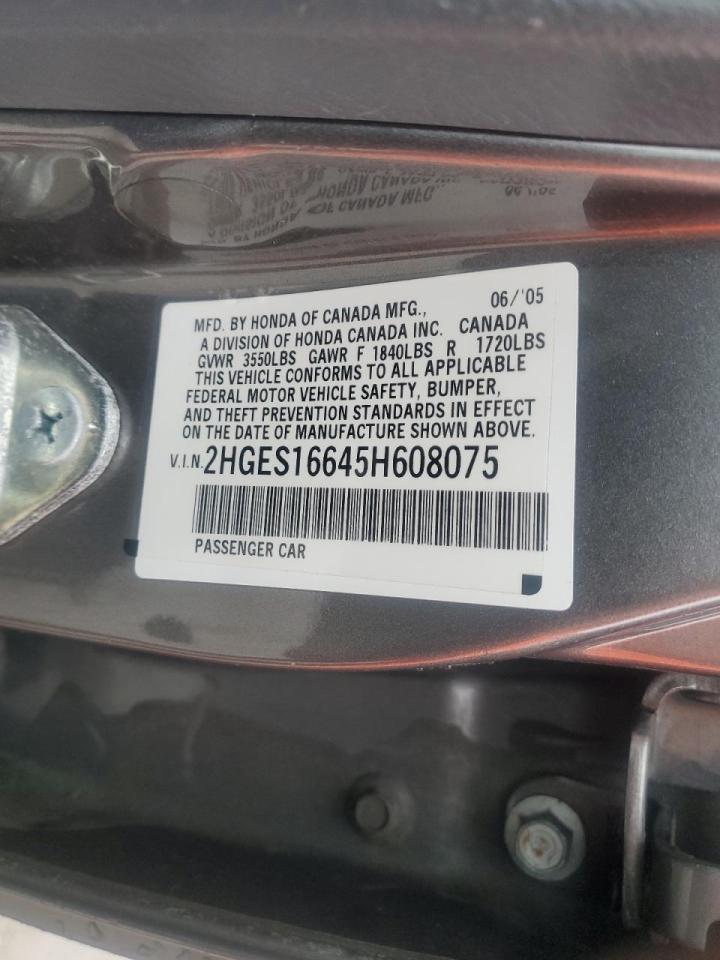 2HGES16645H608075 2005 Honda Civic Lx