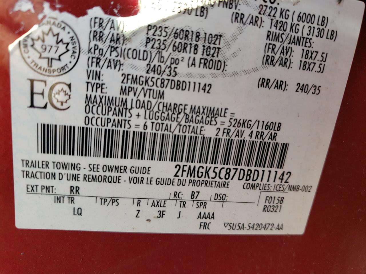 2FMGK5C87DBD11142 2013 Ford Flex Sel