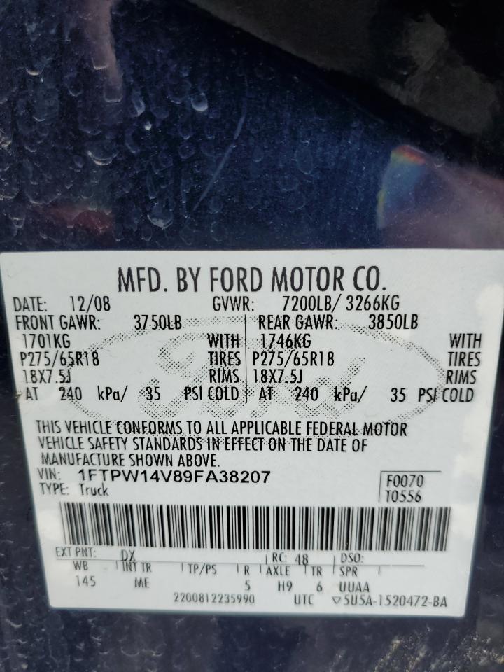 1FTPW14V89FA38207 2009 Ford F150 Supercrew