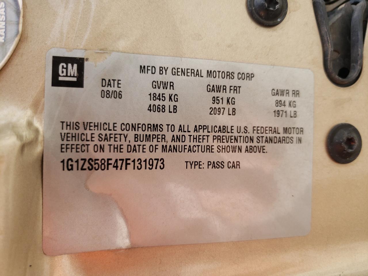 1G1ZS58F47F131973 2007 Chevrolet Malibu Ls