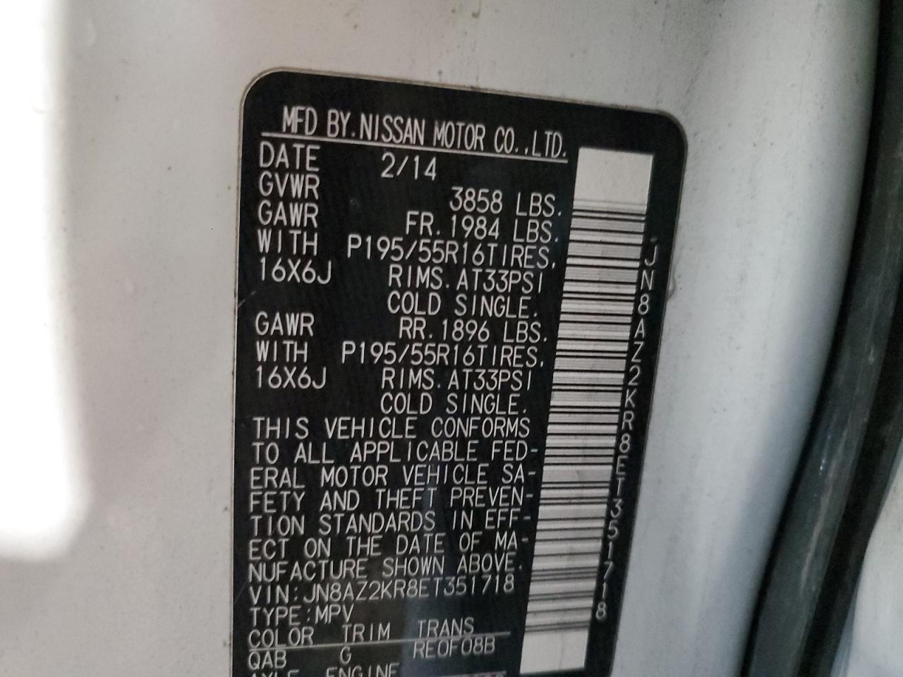 JN8AZ2KR8ET351718 2014 Nissan Cube S