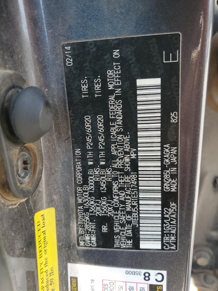 JTEBU5JR1E5174981 2014 Toyota 4Runner Sr5