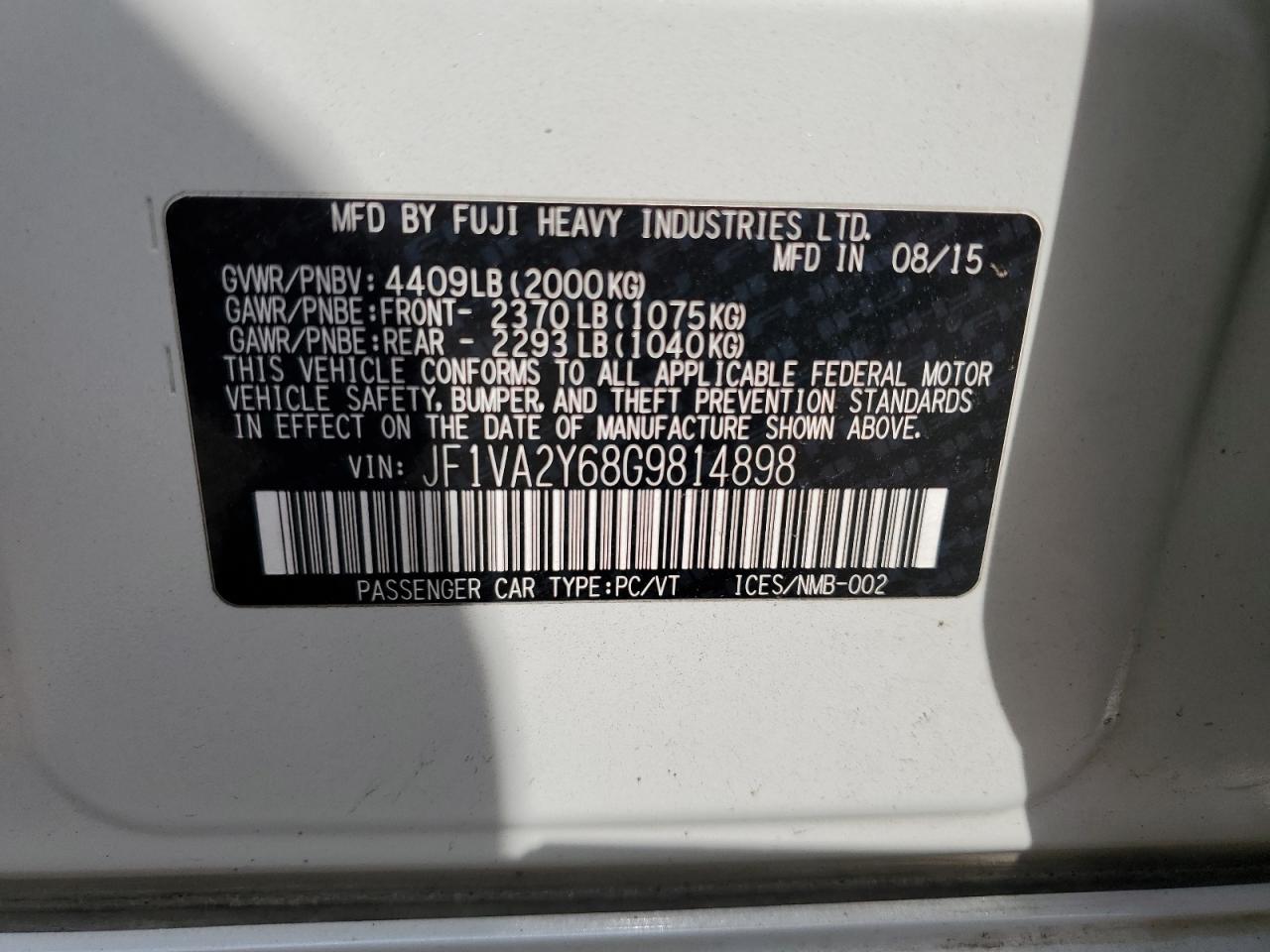 JF1VA2Y68G9814898 2016 Subaru Wrx Sti Limited