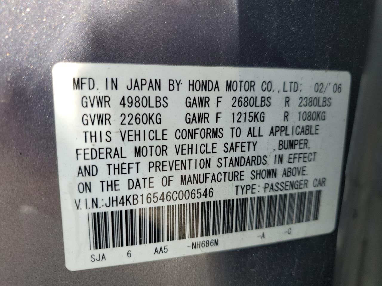 JH4KB16546C006546 2006 Acura Rl