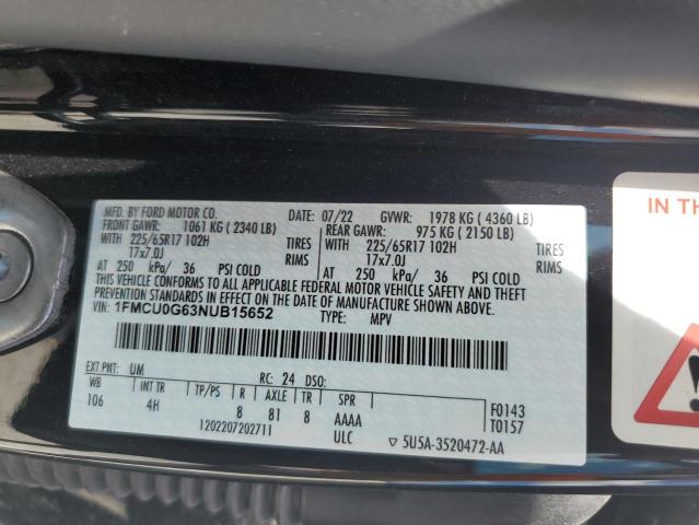 2022 Ford Escape Se VIN: 1FMCU0G63NUB15652 Lot: 59676174