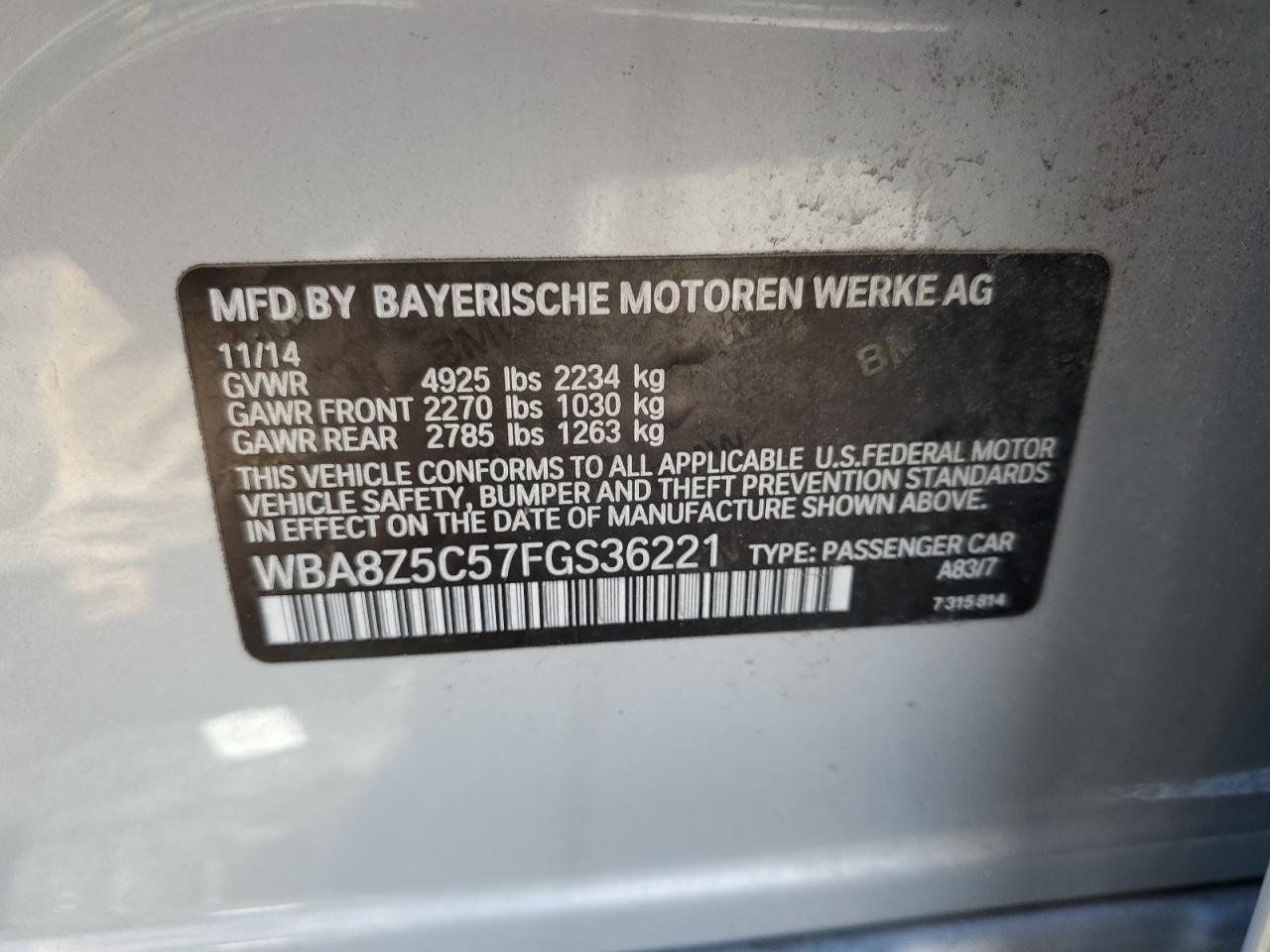 WBA8Z5C57FGS36221 2015 BMW 328 Xigt Sulev