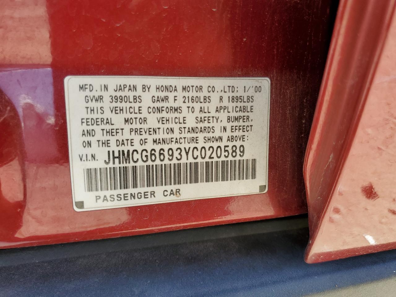 JHMCG6693YC020589 2000 Honda Accord Se