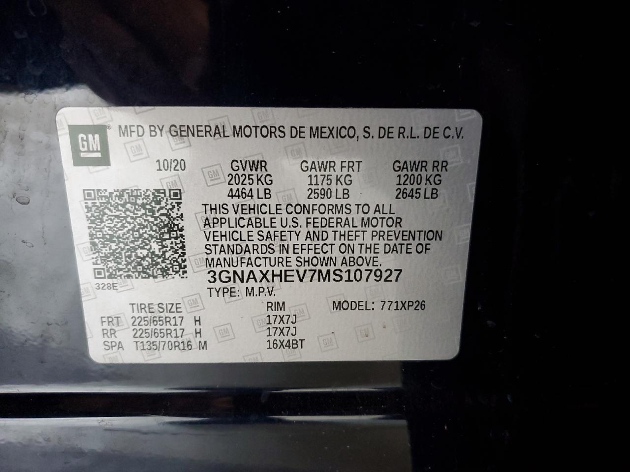 3GNAXHEV7MS107927 2021 Chevrolet Equinox Ls