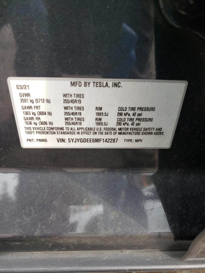 5YJYGDEE6MF142287 2021 Tesla Model Y