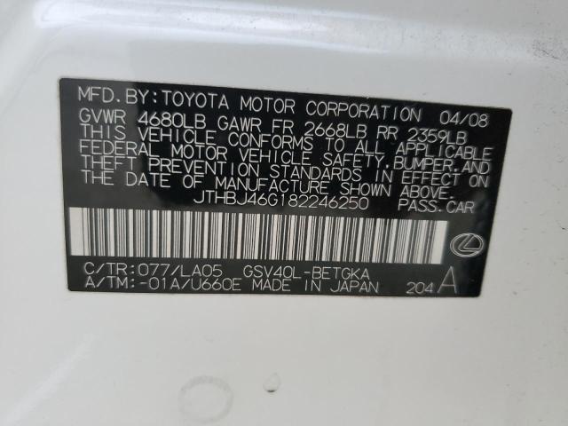 2008 Lexus Es 350 VIN: JTHBJ46G182246250 Lot: 57637134